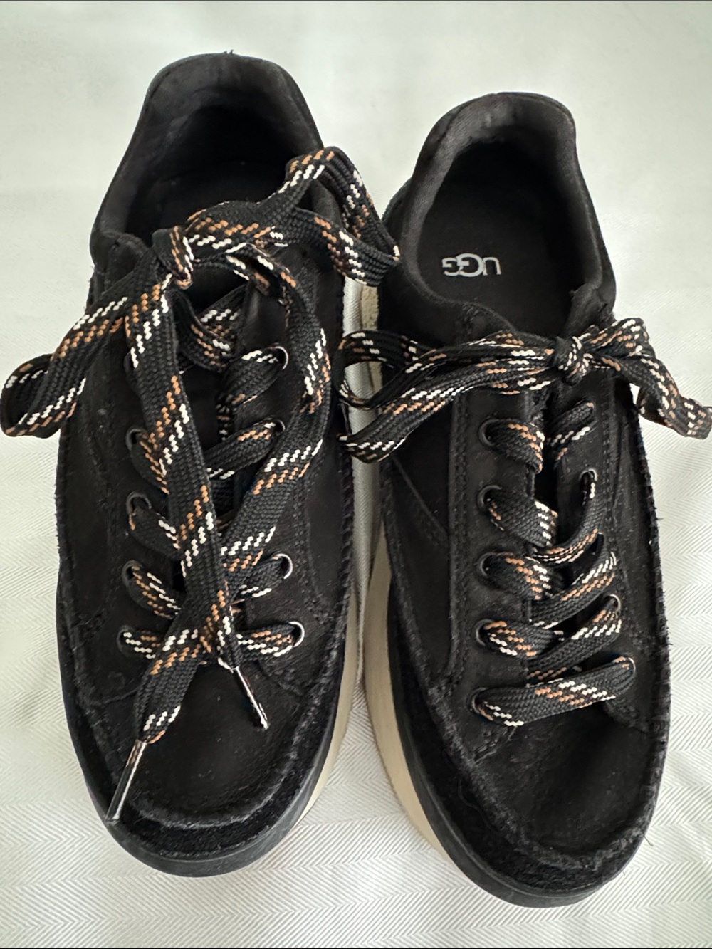 UGG women’s Black Suede Sneakers with Patterned Laces